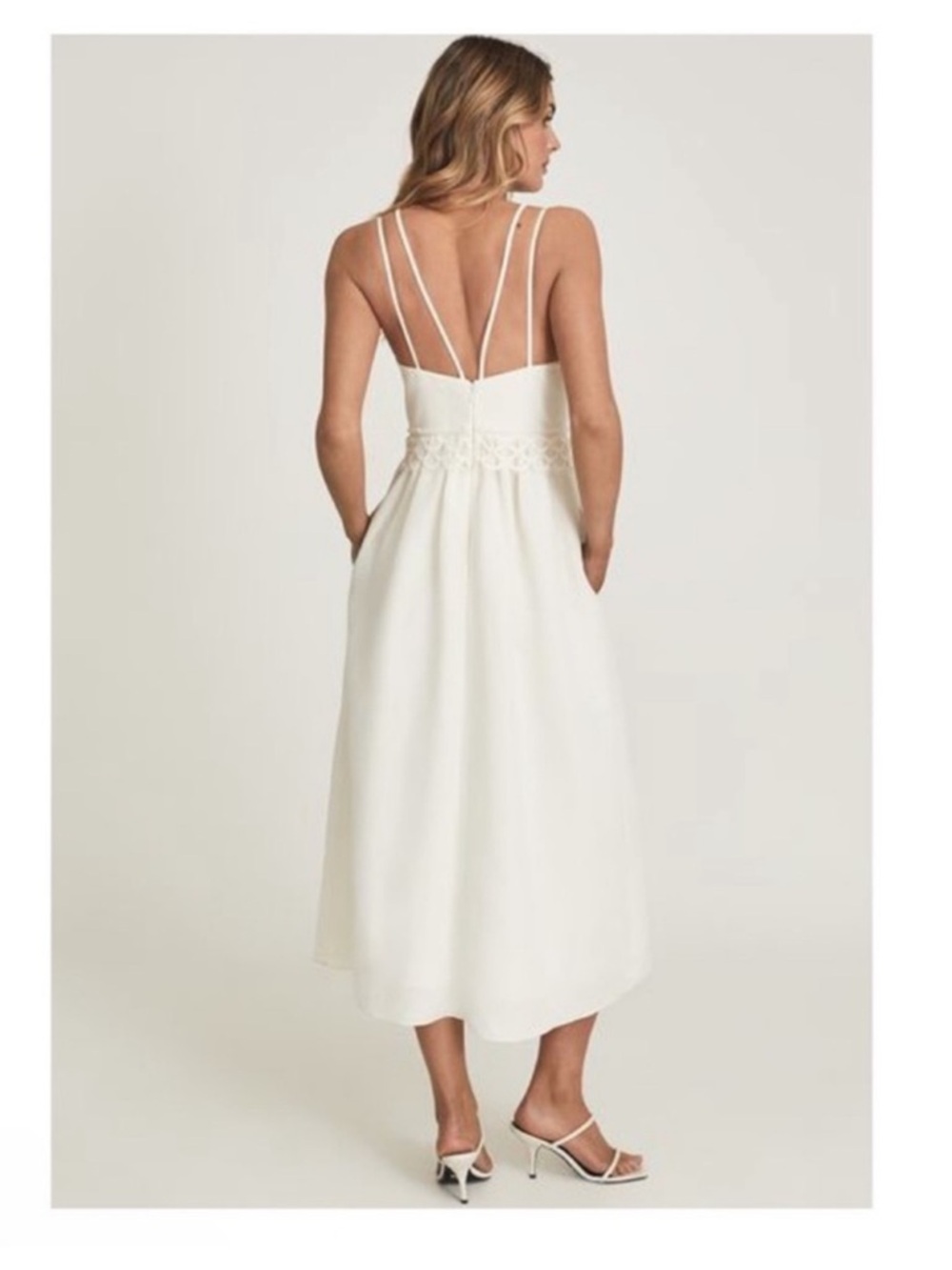 New! REISS Crochet Lace Midi Dress in White - Picture 3 of 13